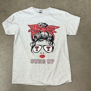 Texas Tech Women's Short Sleeve Tee - Light Gray and Red Guns Up